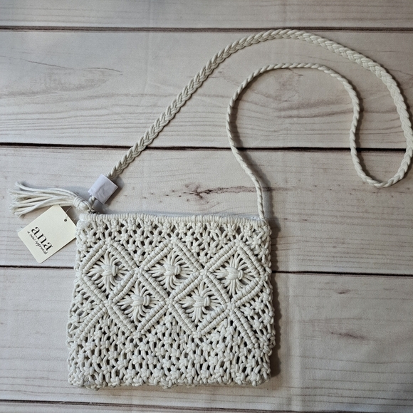 a.n.a Handbags - A.n.a A New Approach Cream Macramé Crossbody Bag Braided Strap
